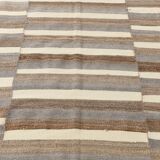 Contemporary Brown & Beige Striped Motifs Vintage Kilim Rug, 226x306Cm