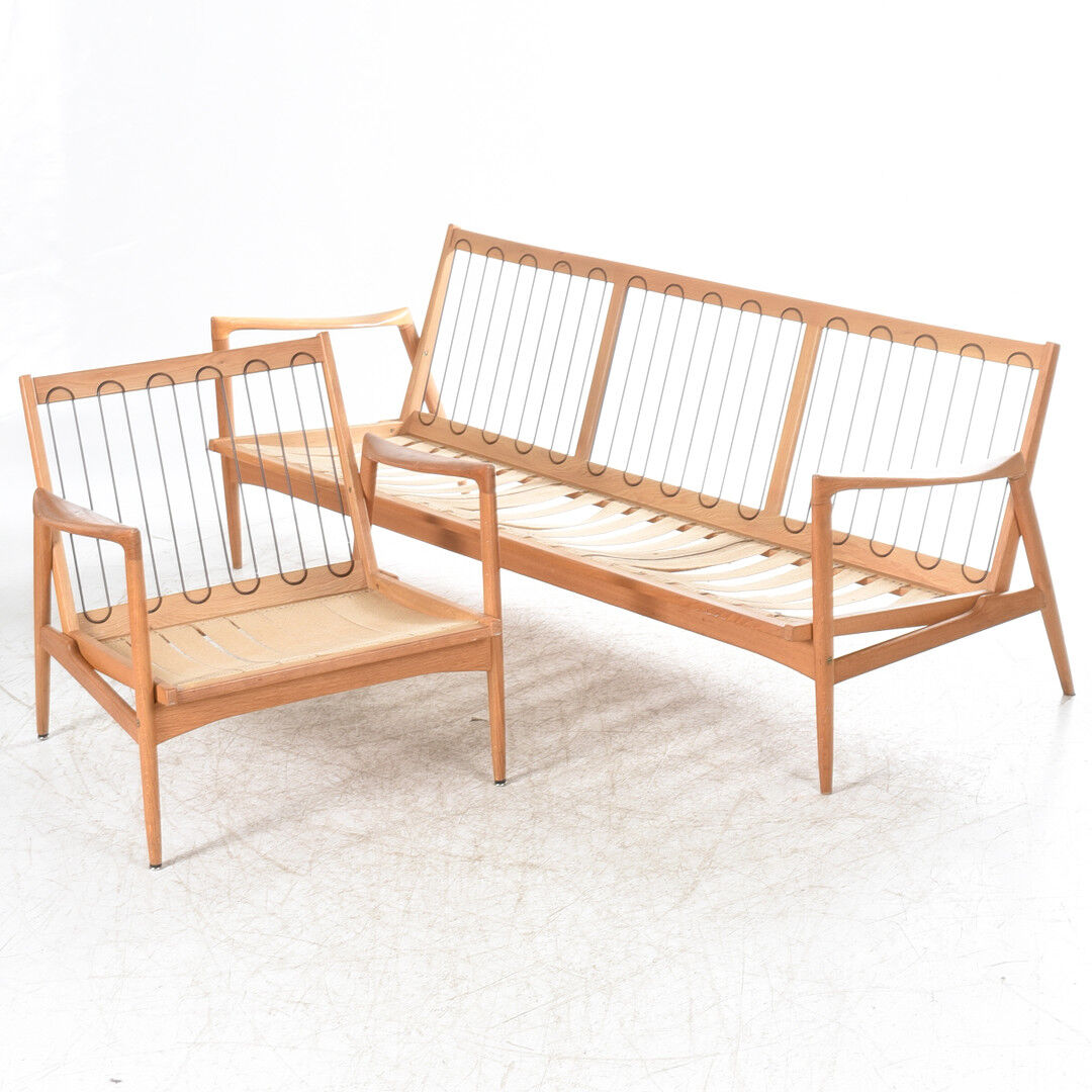 Salon complet Ib Kofod-Larsen en chêne pour OPE Suède