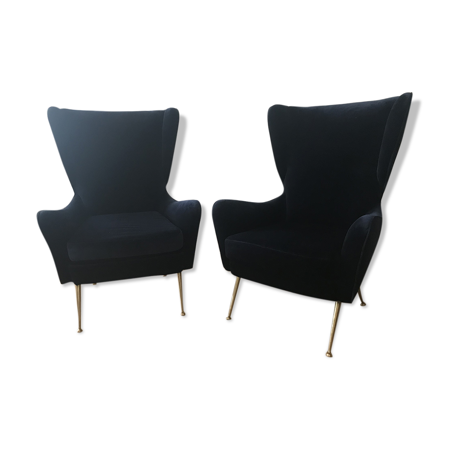 Pair of armchairs with velvet eared midnight blue , 1950's