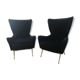 Pair of armchairs with velvet eared midnight blue , 1950's