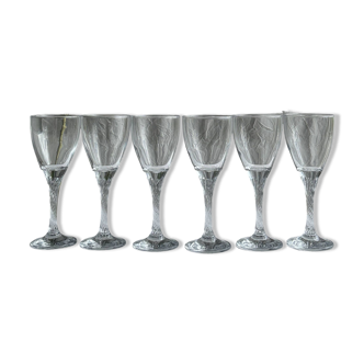 Set of 6 twisted ribbed glass wine glasses
