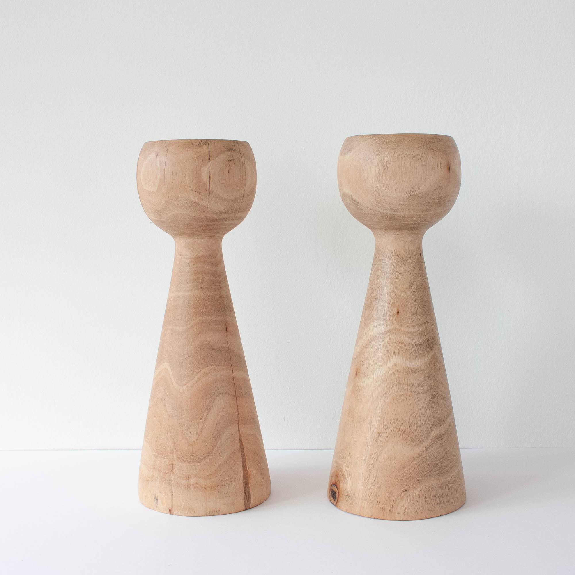 Pair of Wood Candle Holders in Danish Design Style, 1970's