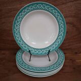 Set of 6 KIFO L'Amandinoise soup plates with green leaf decor