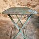 Vintage French bistro table in riveted iron – folding (1920s)