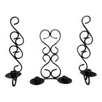 Set of 3 vintage metal wall candle holders