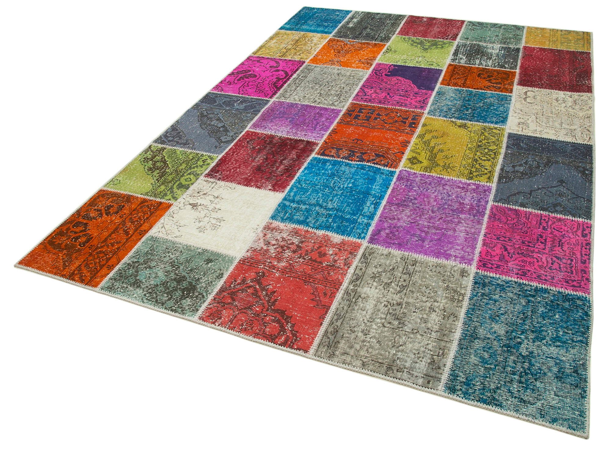 Hand-knotted anatolian contemporary 203 cm x 300 cm multicolor patchwork carpet
