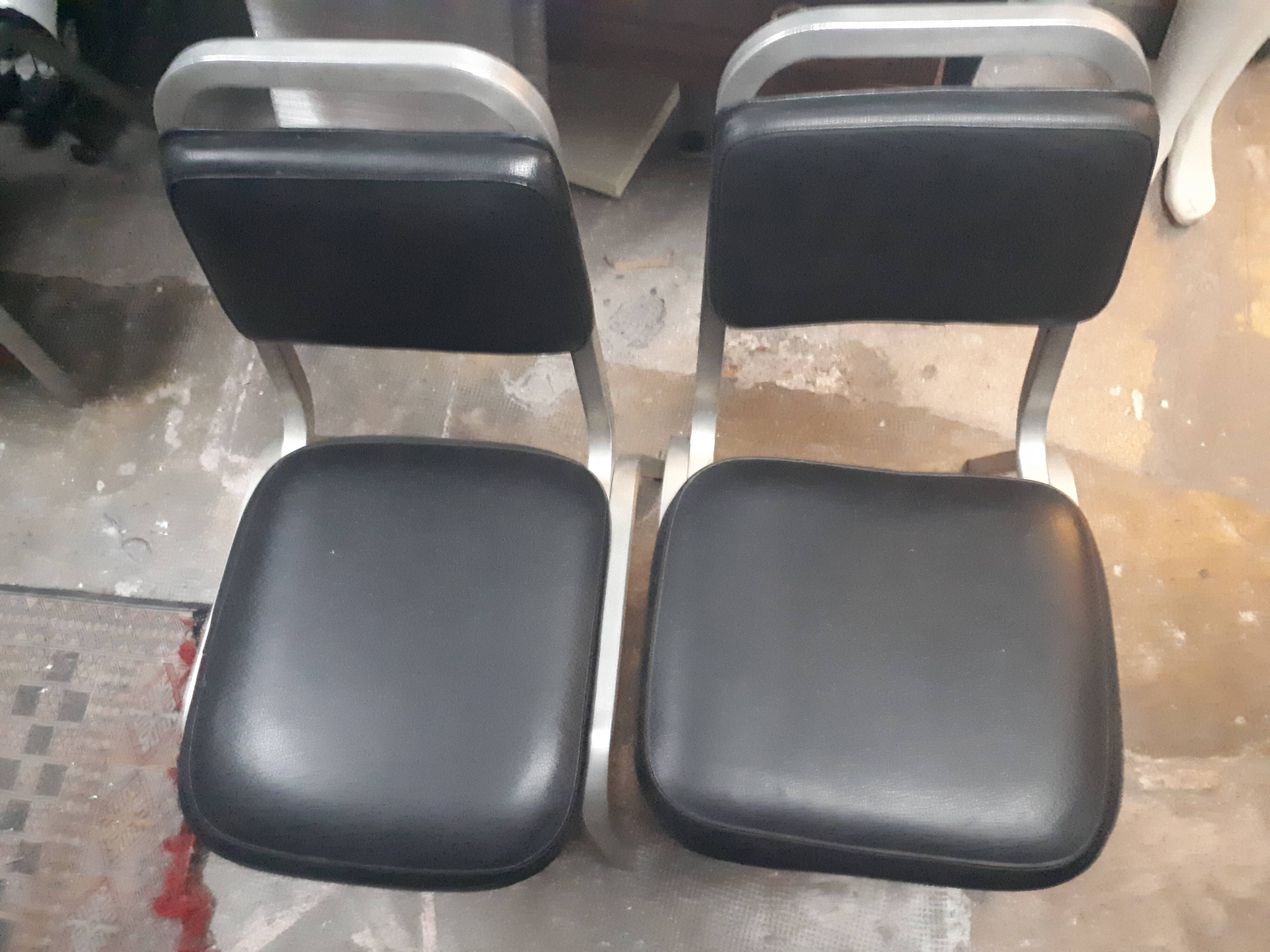 pair of vintage design chair 1960 aluminium skai black