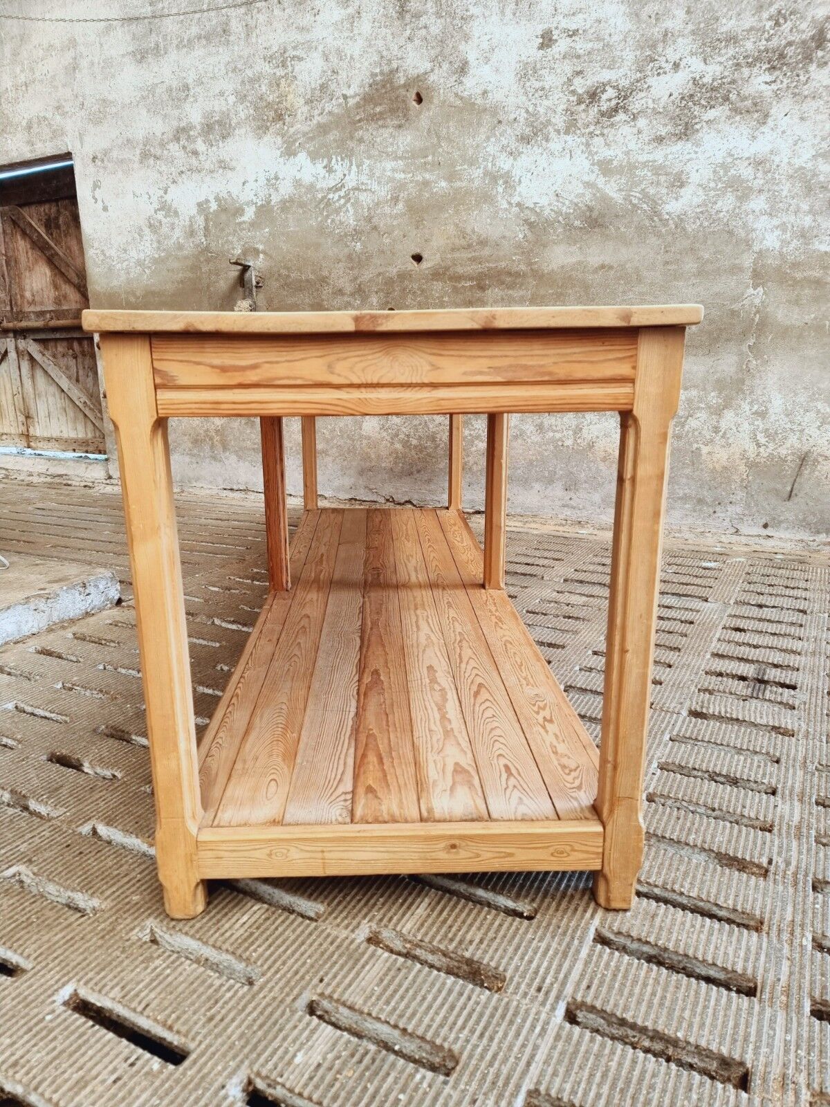 Old work table textile table pine cooking island or side table