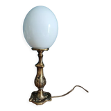 Bedside lamp globe egg glass opaline base bronze gilded patinated