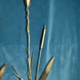 Pair of Golden Metal Lamps Reeds Work circa 1960 1970 Hollywood Regency