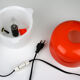 Vintage space age red table lamp from Luigi Massoni for Guzzini, 1970s