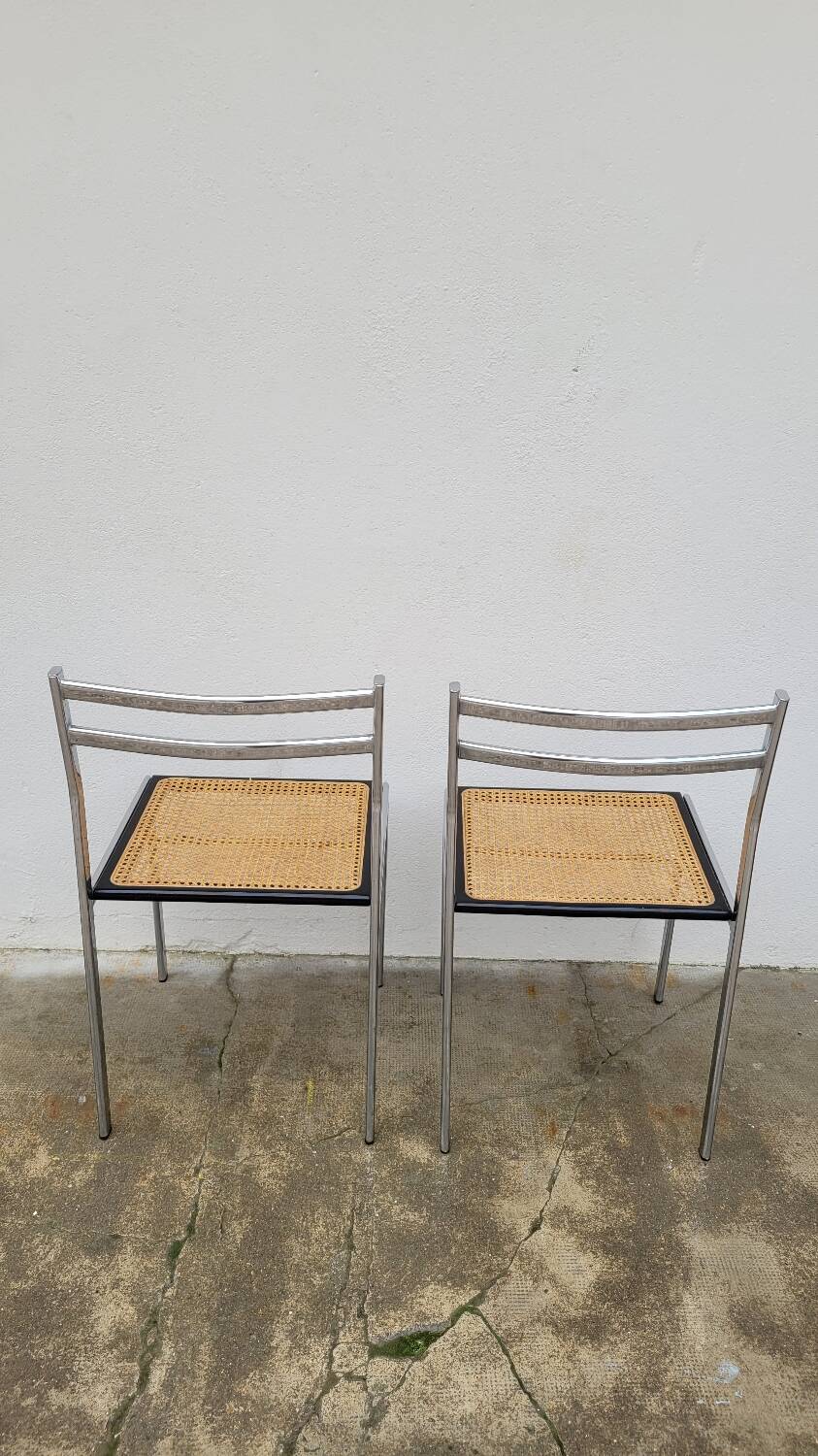 Paire de chaises en métal et cannage style Breuer ,1970