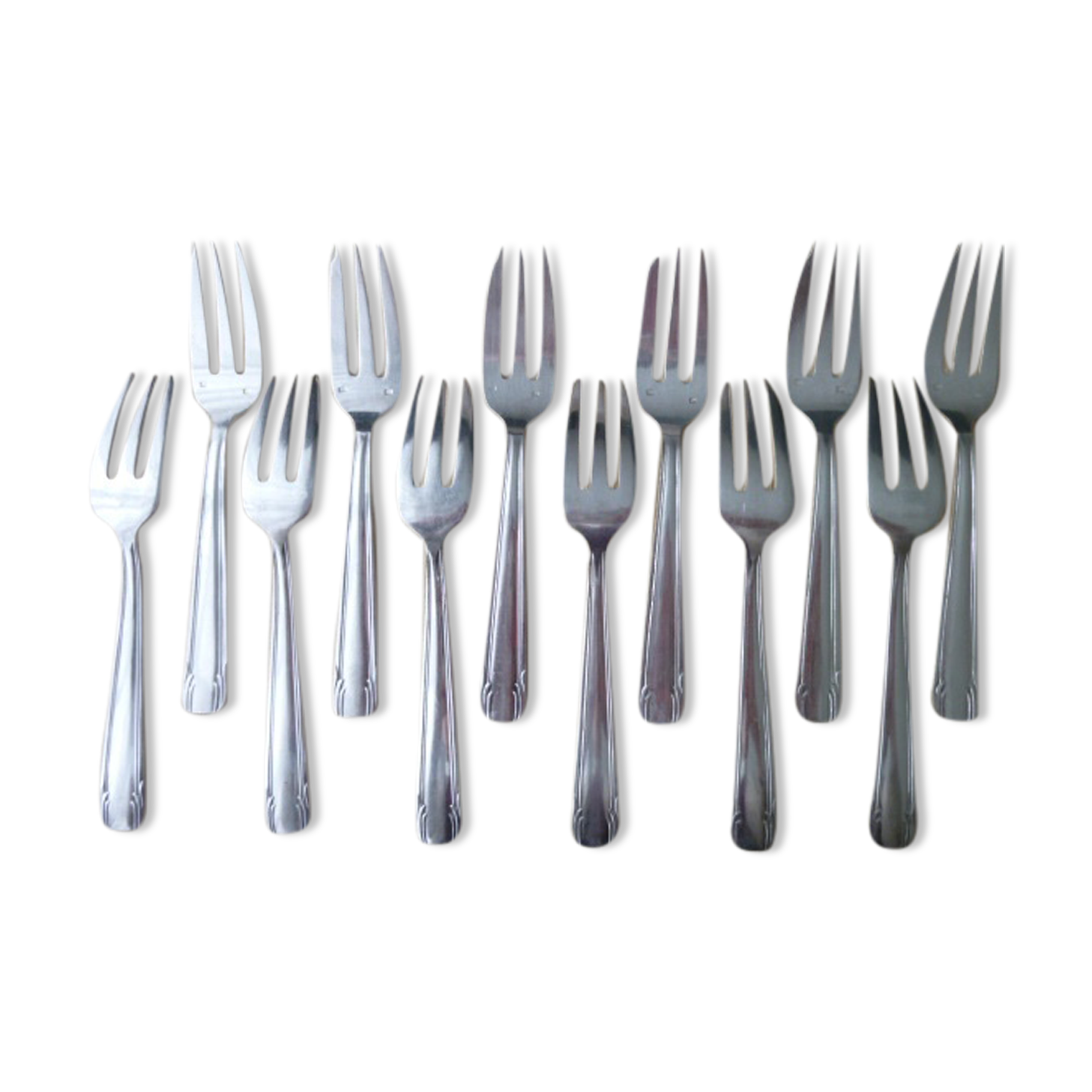 Box of 12 forks with silver metal cakes