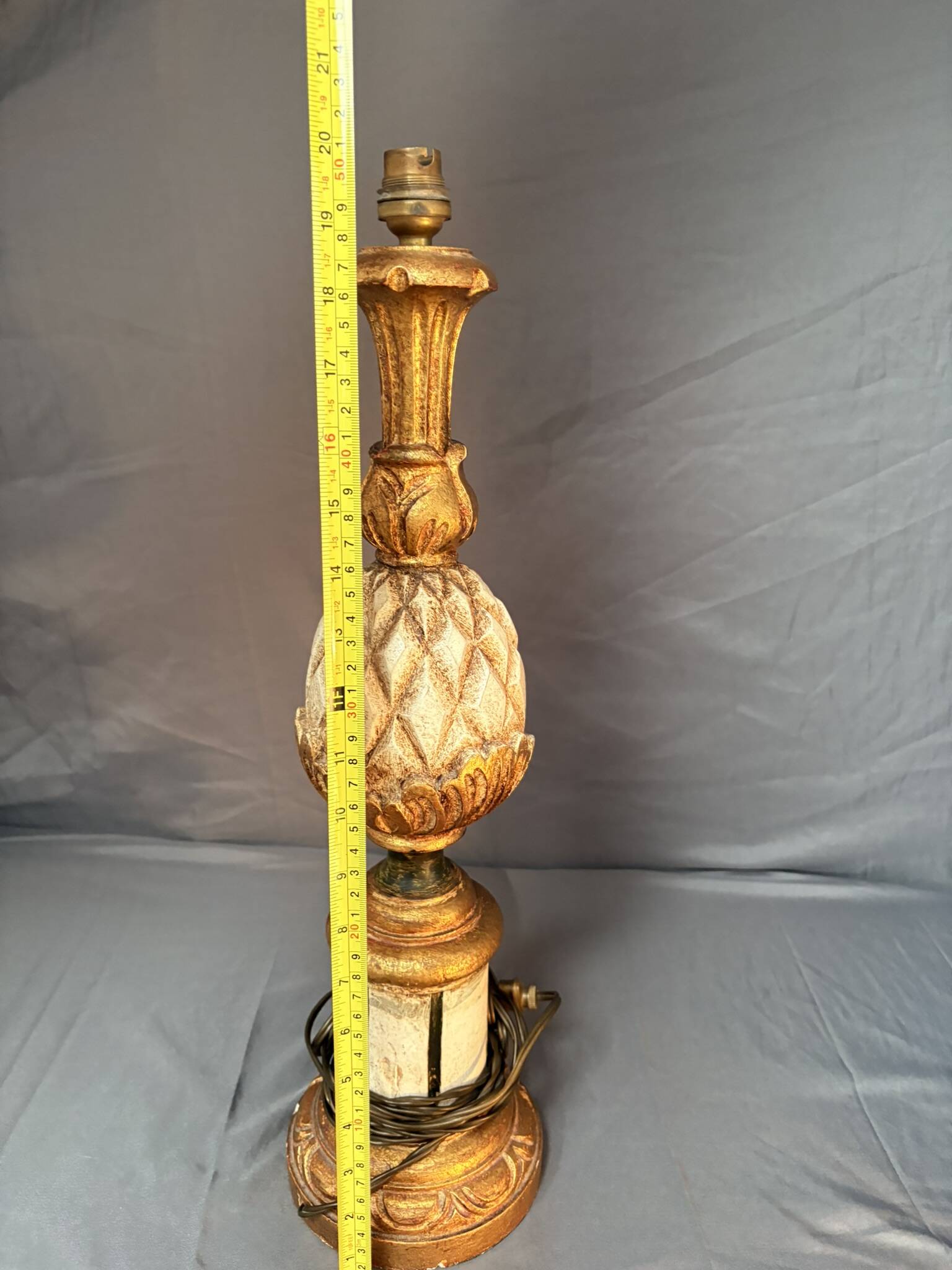 Vintage Art Deco Pineapple Lamp Base in Wood & Gold