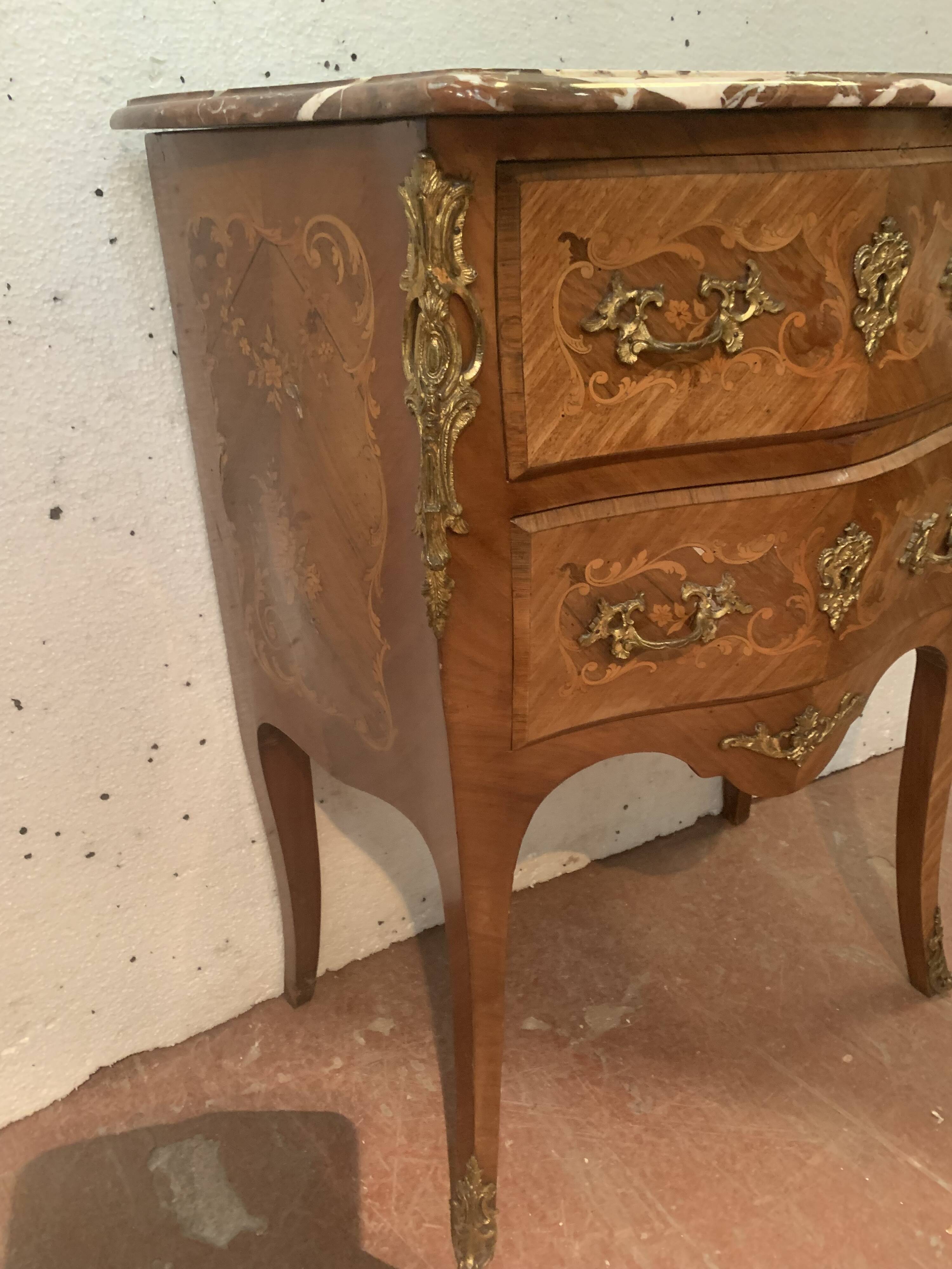 Curved wooden veneer chest of drawers Louis XV / XX century style