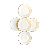 5 dessert plates in white and golden porcelain