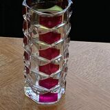 Cylindrical glass vase molded vintage geometric patterns