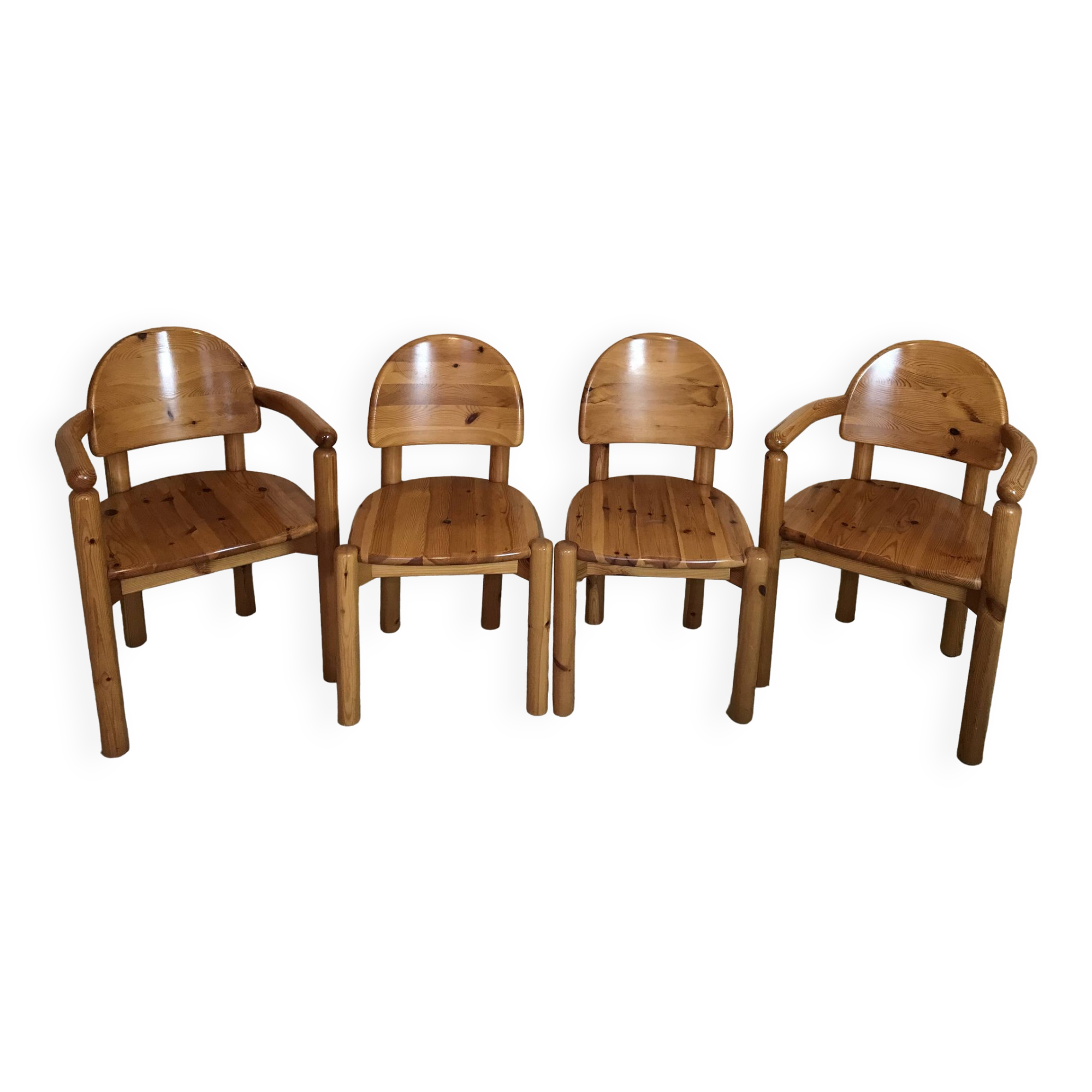 Set of 4 solid pine seats by Rainer Daumiller