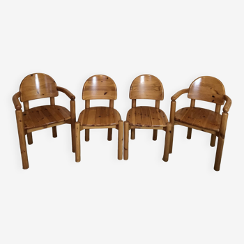 Set of 4 solid pine seats by Rainer Daumiller