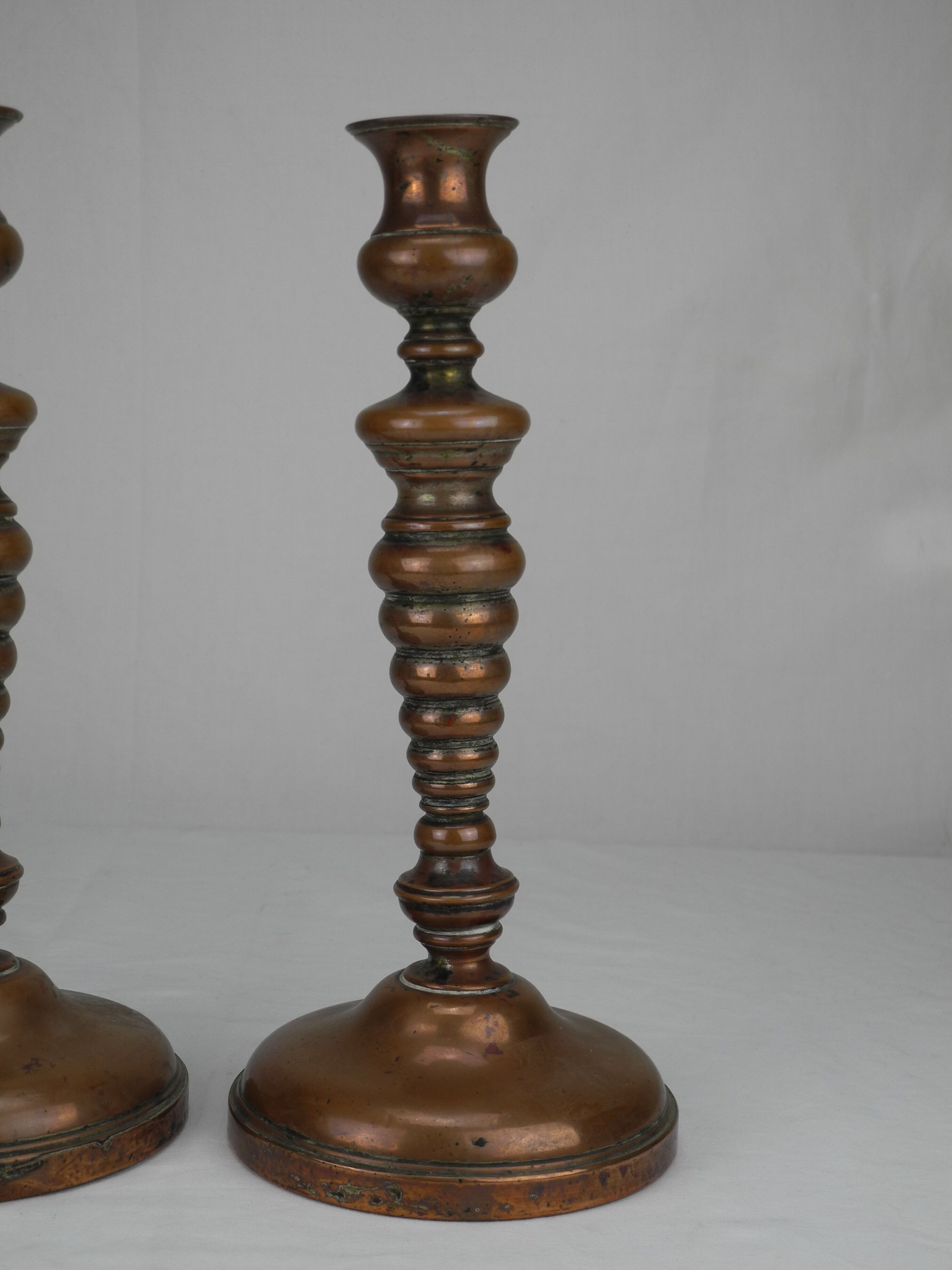 Pair of French copper candlesticks, 19th century