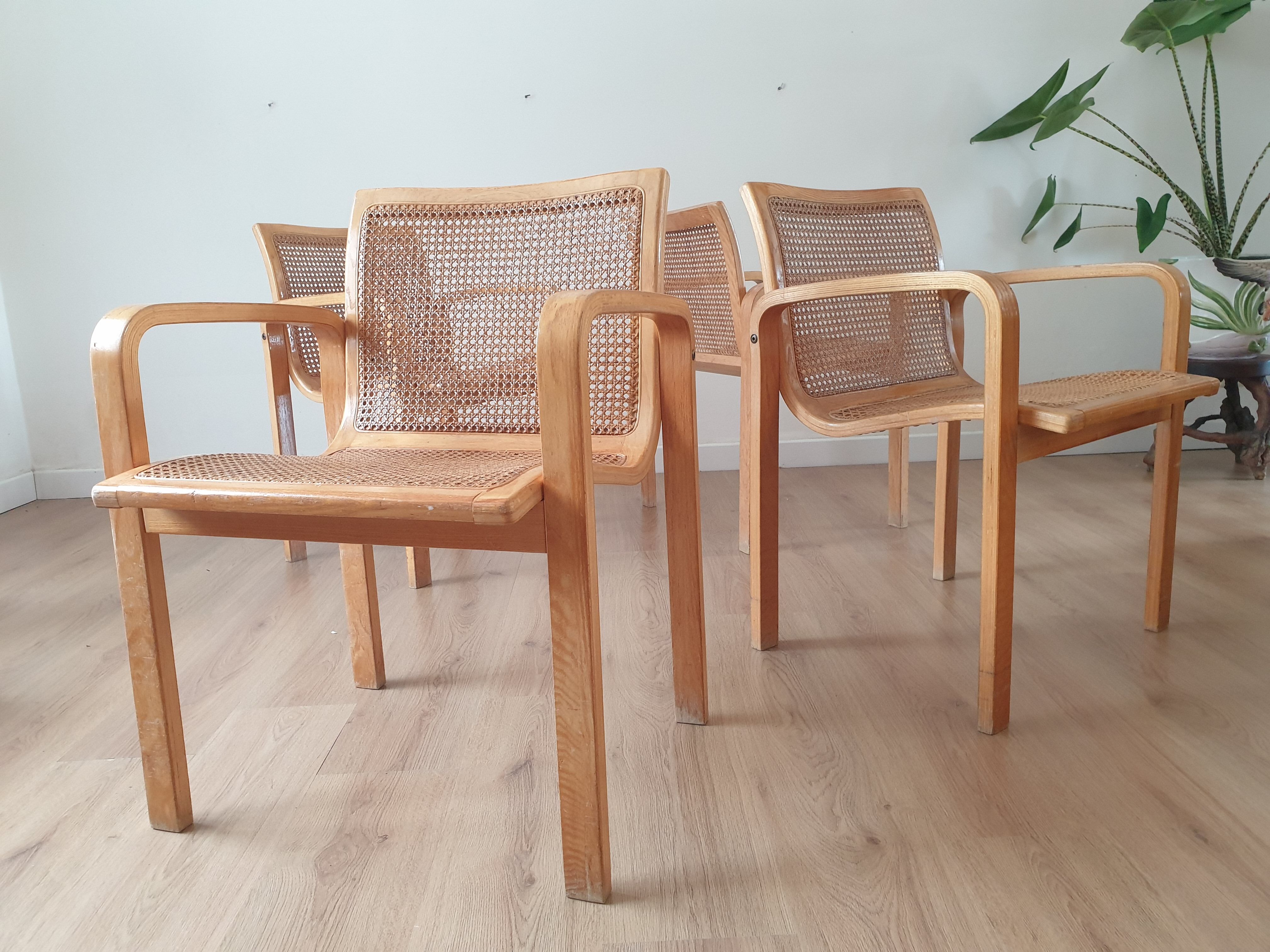 Set of 4 bentwood and cane diningchairs
