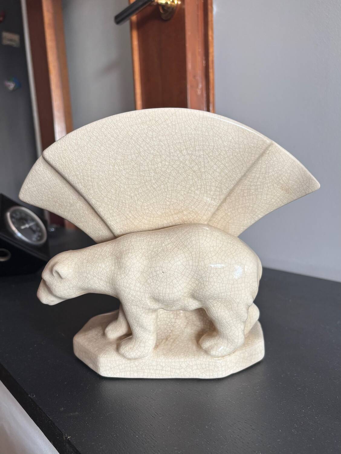 Art Deco polar bear vase in crackle-effect ceramic