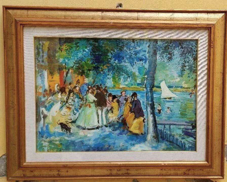 Oil painting on canvas "PARISIENNE" 50x70 Cm 60s 70s BELLE EPOQUE