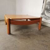 Square coffee table in solid blond wood 80s