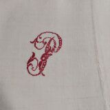 Old sheet monogram red PB hemp 220 X 230 cm