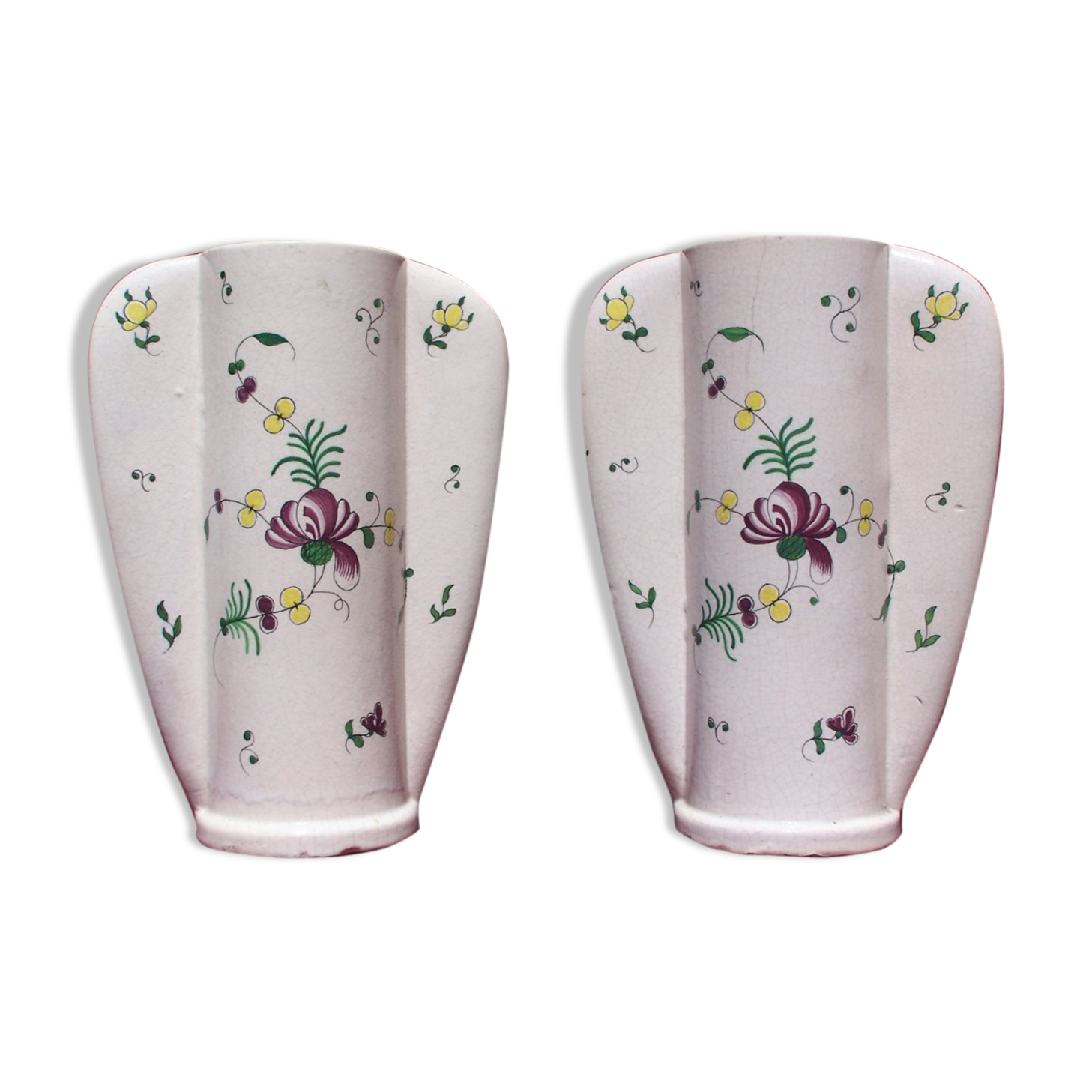 Pair of winged vases Louis DAGE cracked faience 30cm Samadet Art Deco 1930