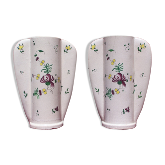 Pair of winged vases Louis DAGE cracked faience 30cm Samadet Art Deco 1930