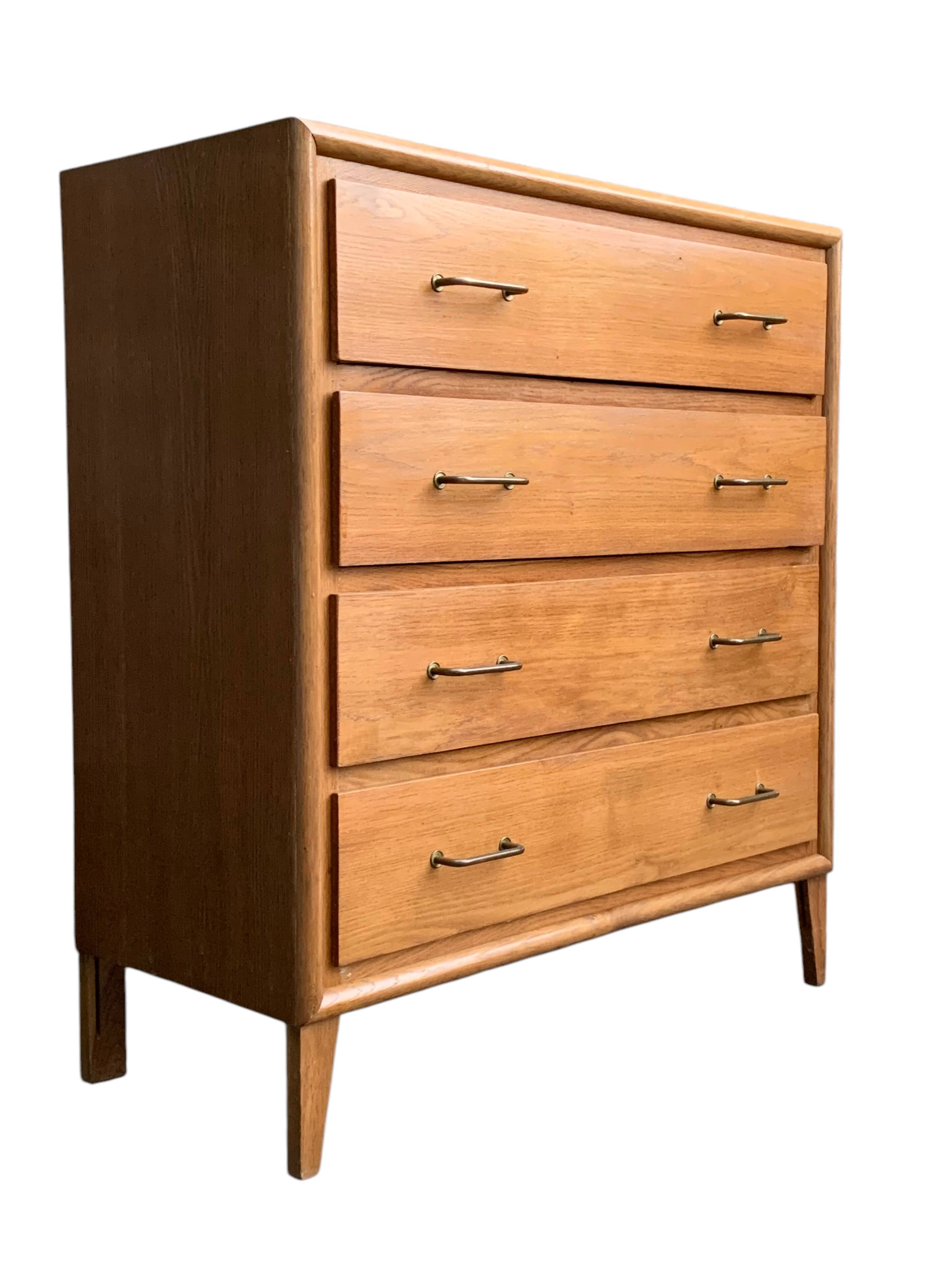 Vintage chest of drawers with compass feet, oak, original patina, 1950s