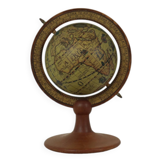 Small Vintage Globe on Wooden Base Made in Hong Kong 25cm