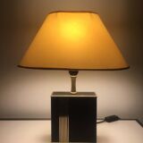 Lampe années 70 en laiton doré et cuir noir