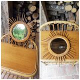 Vintage rattan sun mirror 36cm