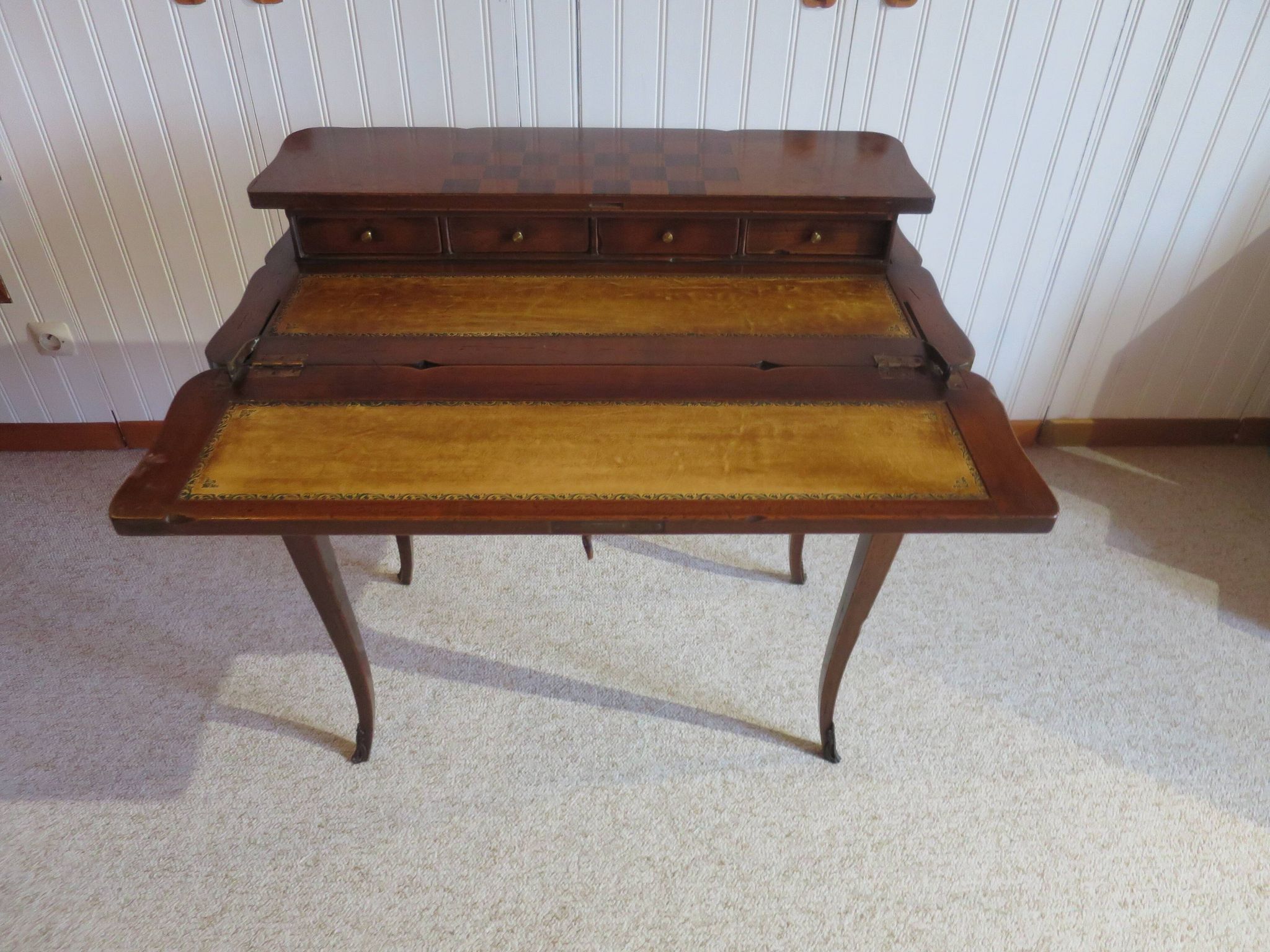 Secretary with mechanism - 4 secret drawers - lock - marquetry chessboard - 1950