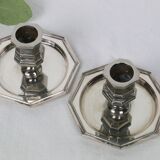 Pair of silver-plated metal candlesticks