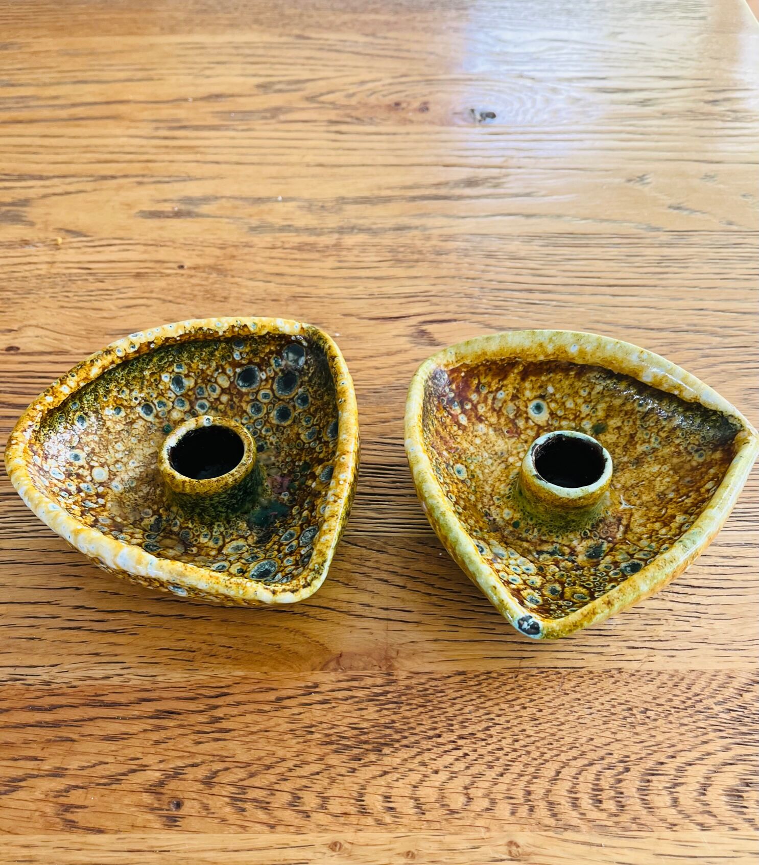 Duo of ceramic candlestick Fat Lava 70s.