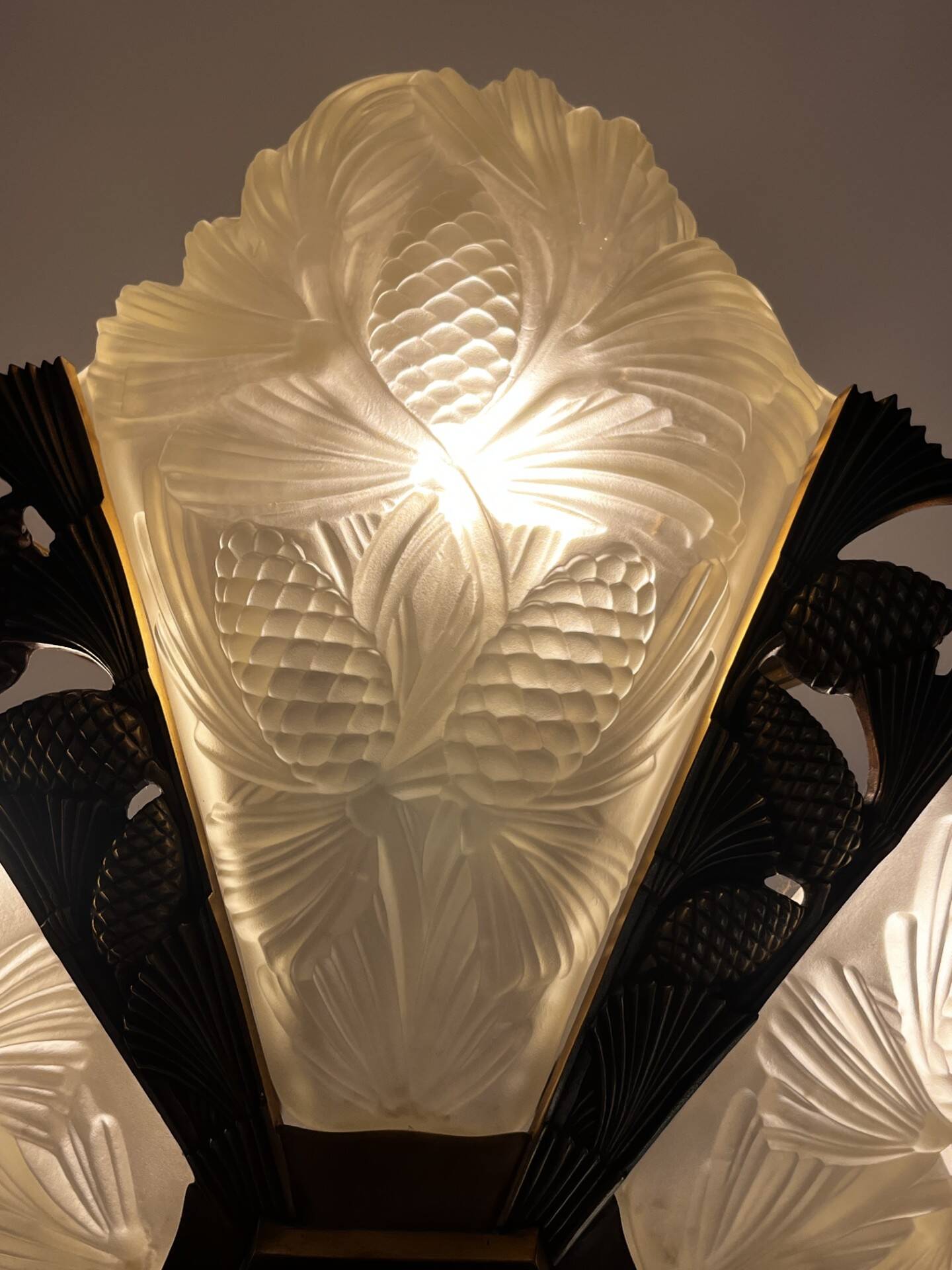 Opaline and brass chandelier