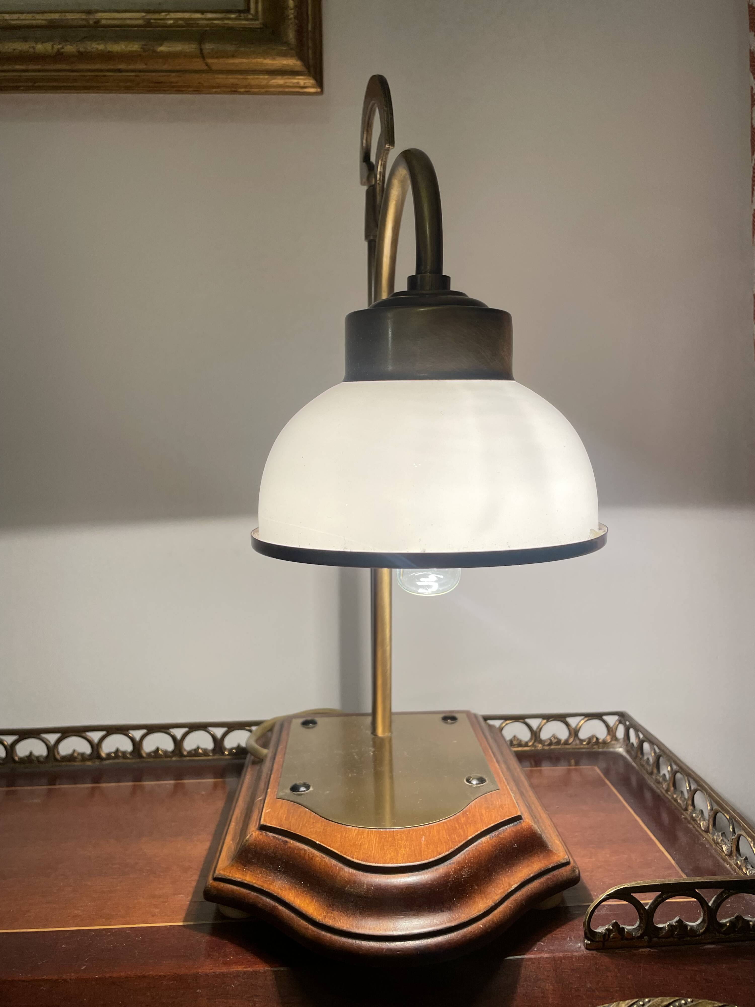 Empire style bedside lamp, wood and brass