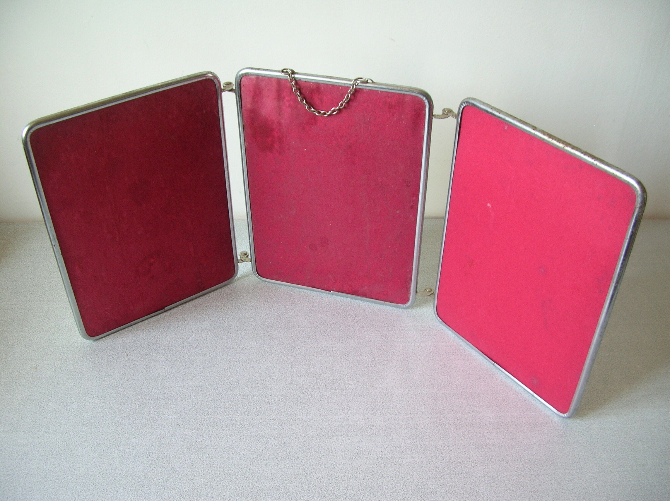 Old barber's mirror triptych chrome metal deco vintage barber shop