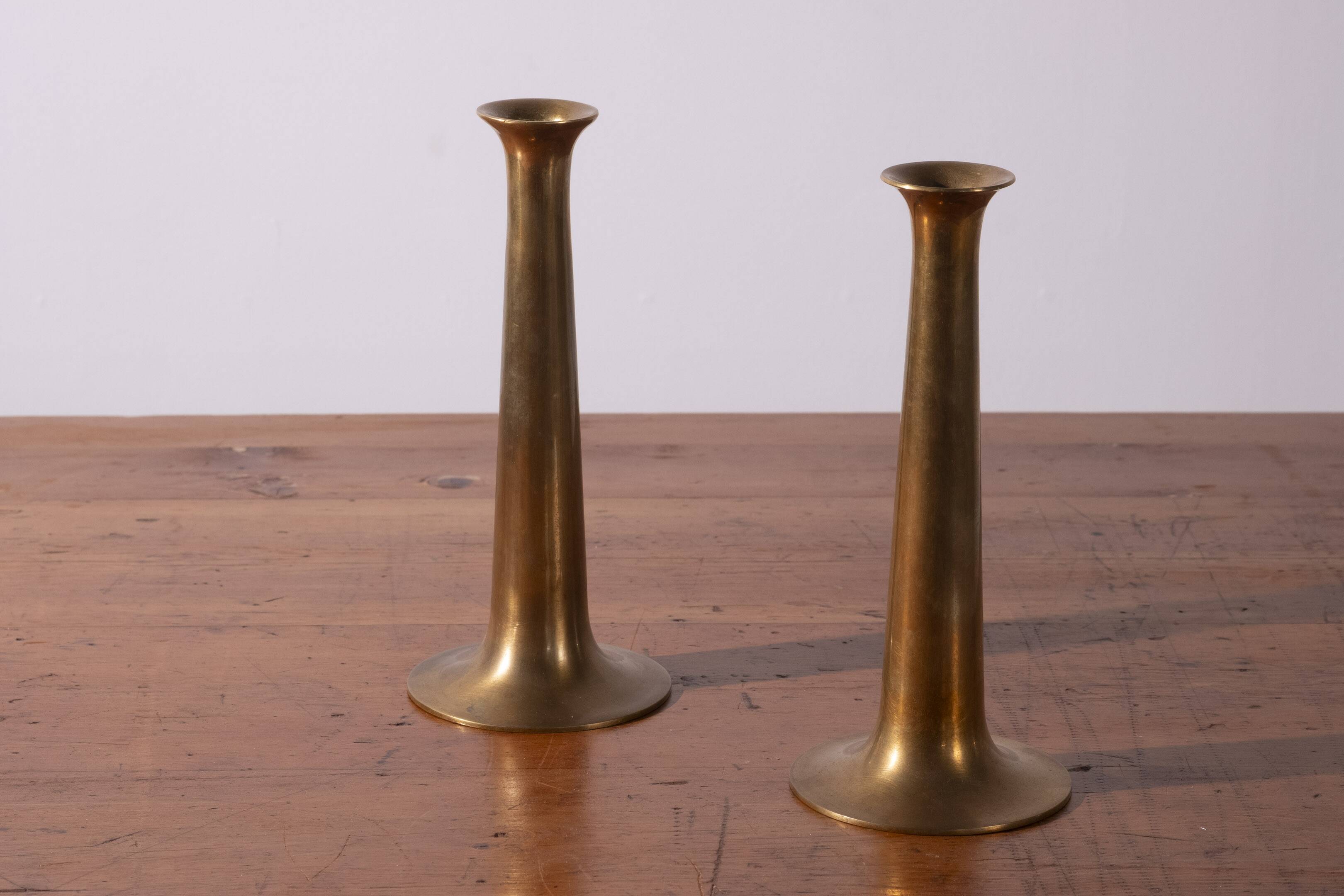 2x Hans Bølling Brass Candlesticks for Torben Ørskov, Denmark 1950s