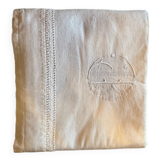 Old embroidered monogram linen sheet