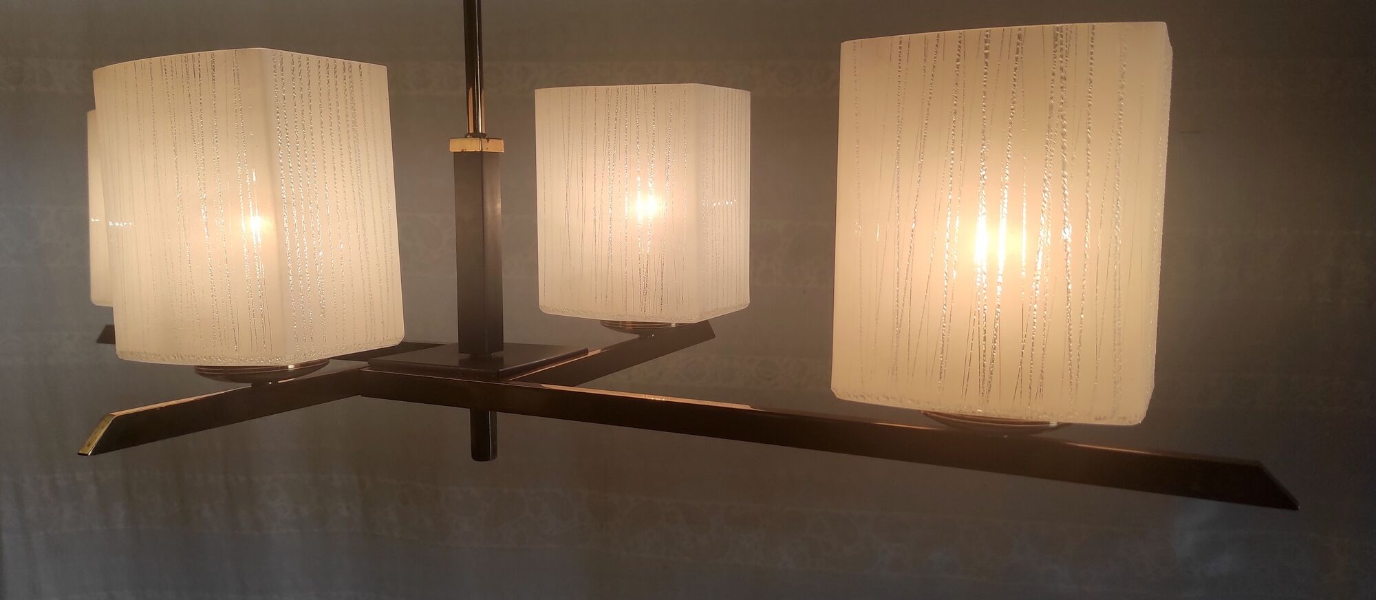 Chandelier in brass and lacquered metal 50s 60s
