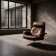 Vintage Mid-Century Danish Modern Brown Leather Swivel Chair and Ottoman