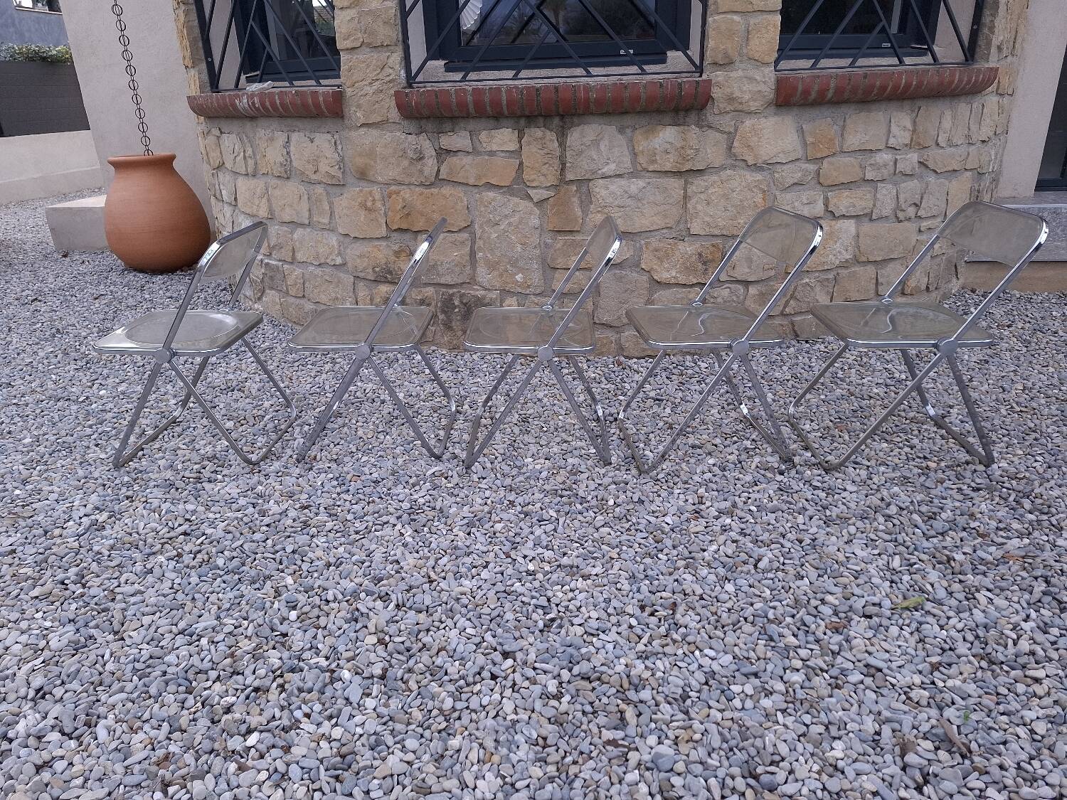 5 vintage 70'S chairs + Giancarlo Piretti Castelli support