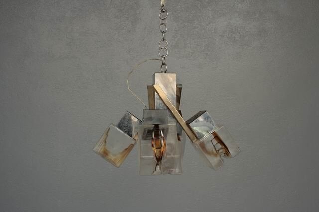 Chandelier 1970 design glass and stainless steel