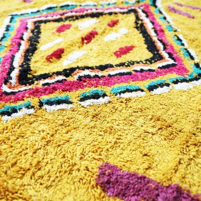 Yellow Berber carpet Azilal cotton 80X180 cm