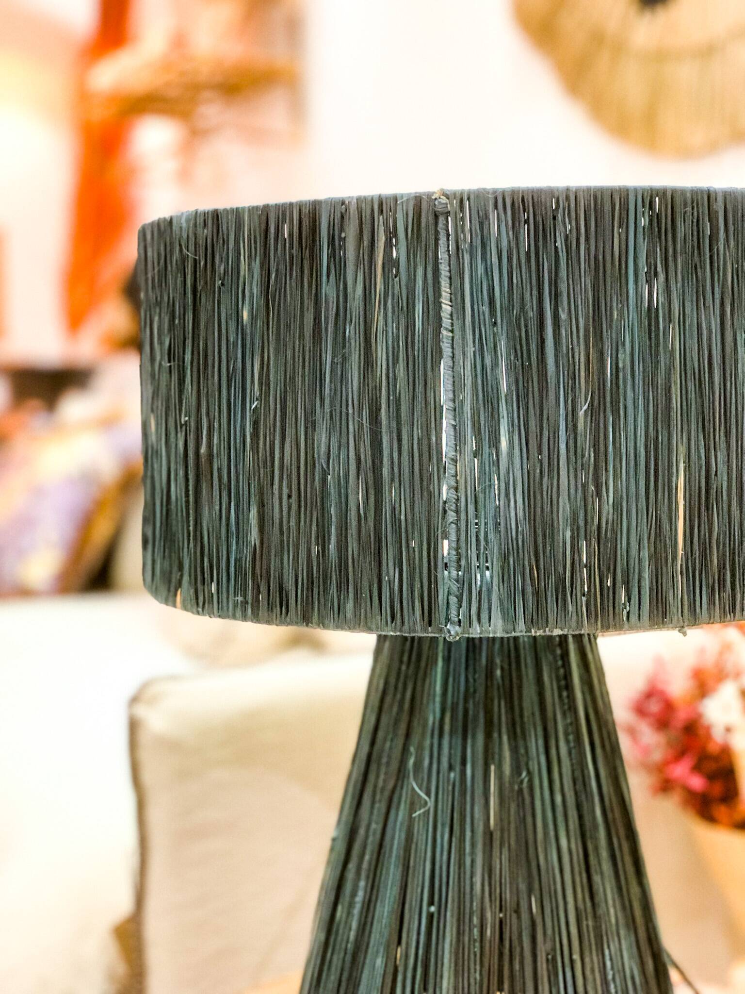 Night blue raffia table lamp