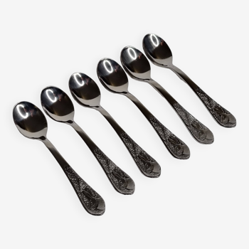 Set of six "Burgsil" stainless steel teaspoons with rabbit decoration